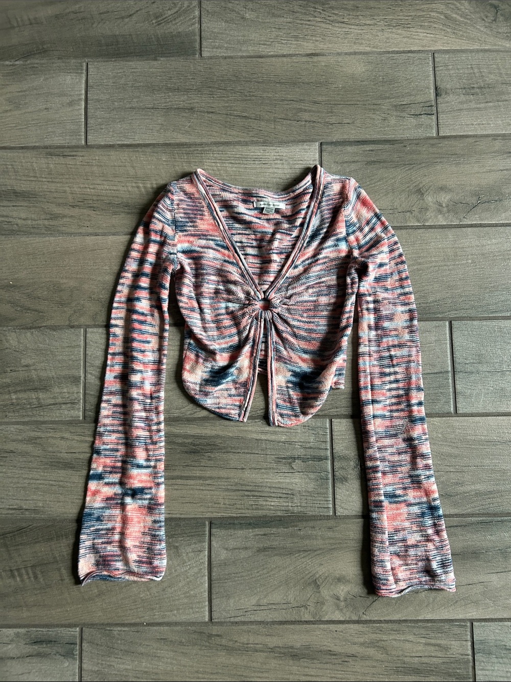 Striped Tie-Front Long Sleeve Crop Top - Pink Multi
